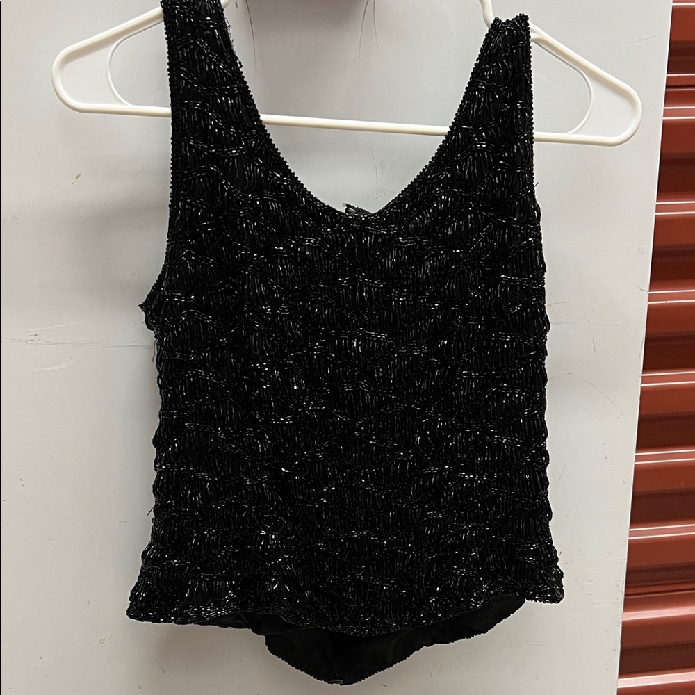 Adrianna Papell Black Beaded Evening Top